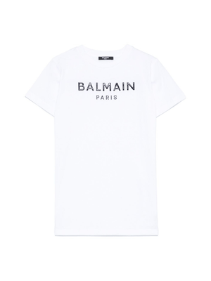 Abito con logo in rilievo per bambina Balmain Kids bianco con girocollo