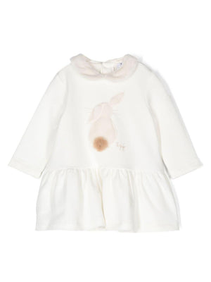 Abito con logo ricamato per bambina Il Gufo bianco con applicazione di coniglio