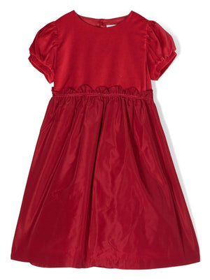 Dress with puff sleeves and velvet trim