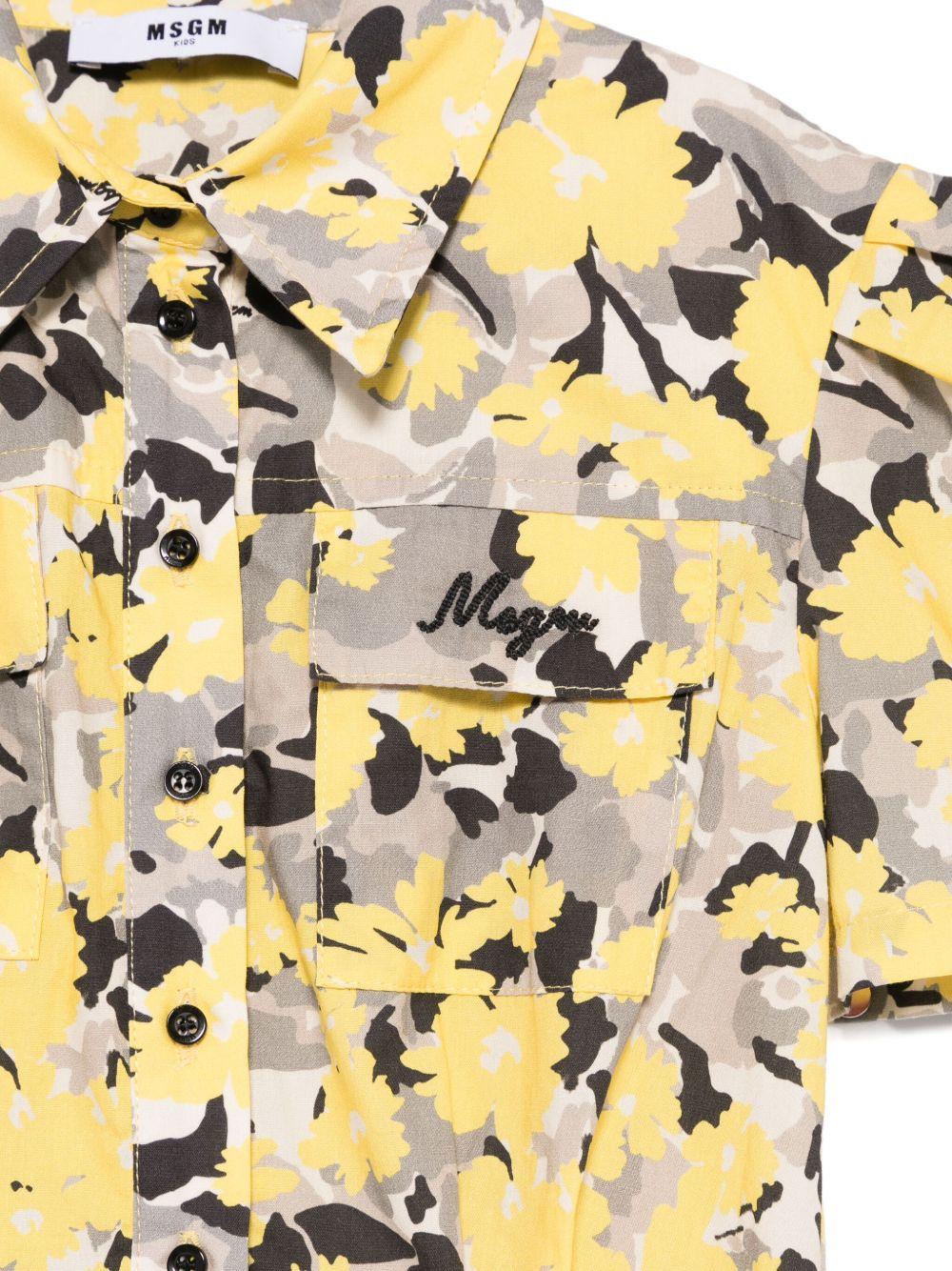 Abito con stampa a fiori per bambina MSGM Kids giallo con logo sul petto - Rubino Kids