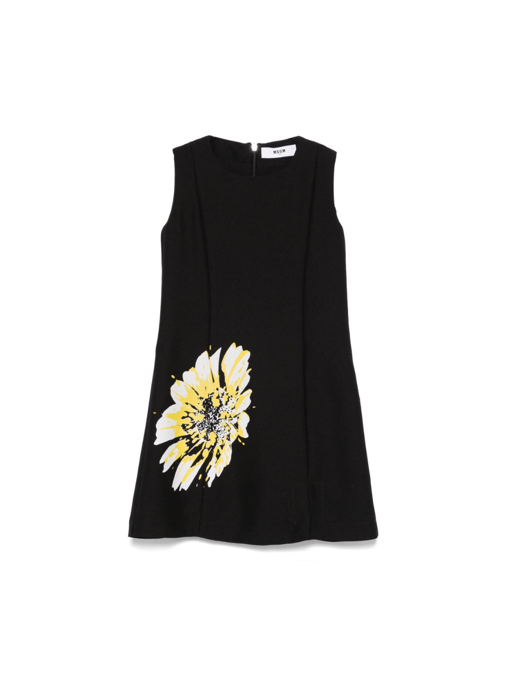 Abito con stampa a fiori per bambina MSGM Kids nero con scollo quadrato - Rubino Kids