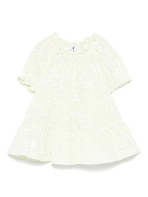 Il Gufo green floral print dress for baby girls with ruffled neckline