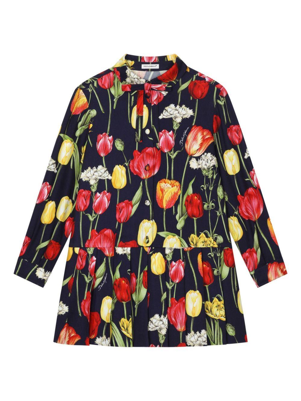 Abito con stampa fiori per bambina Dolce & Gabbana Kids nero con chiusura anteriore - Rubino Kids