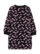 Abito con stampa logo Barbie per bambina Monnalisa nero con orlo asimmetricoa - Rubino Kids