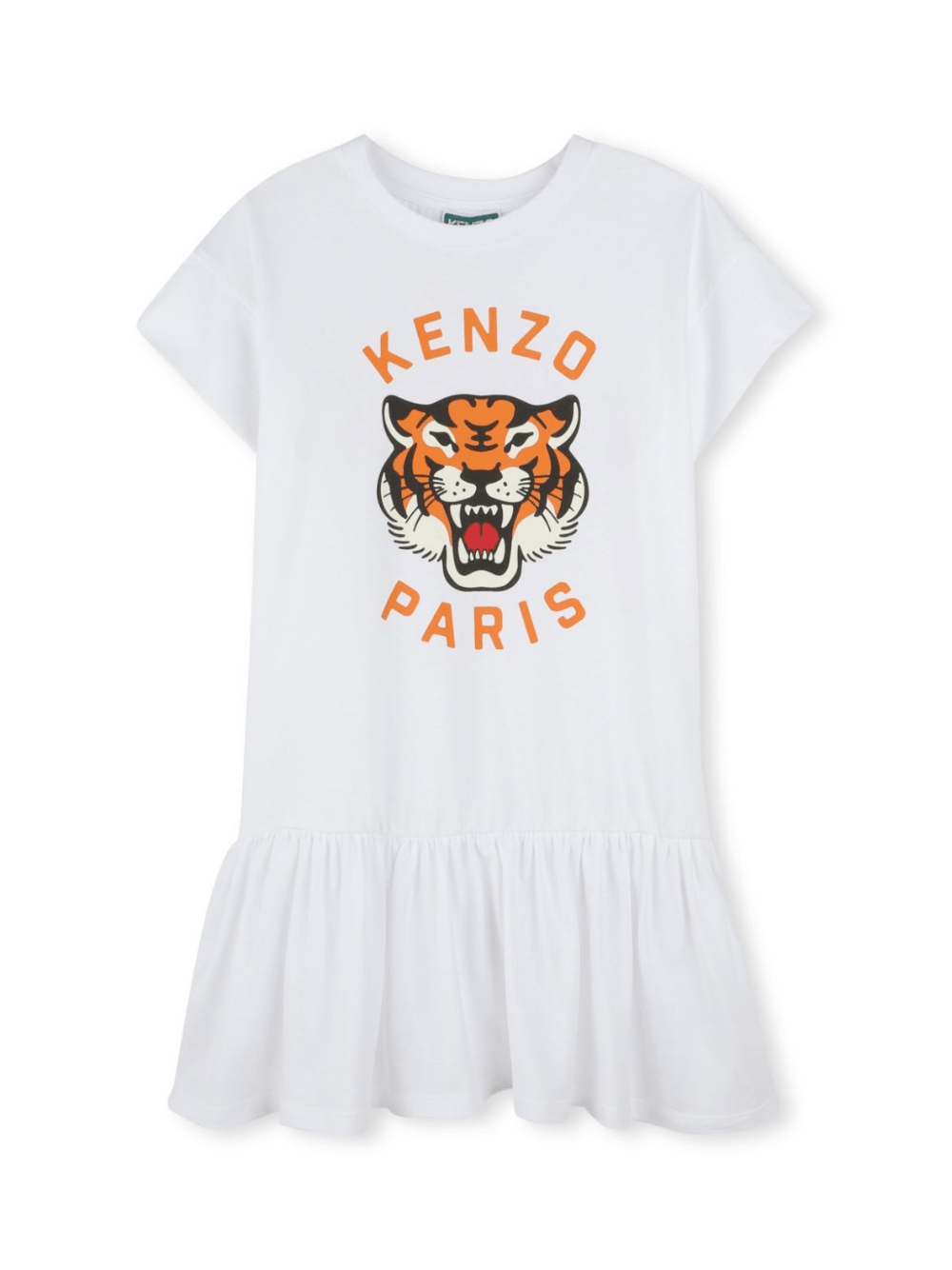 Abito con stampa Tiger per bambina Kenzo Kids bianco con orlo svasato - Rubino Kids