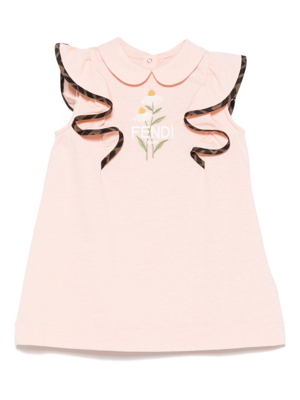 Abito corto per neonata Fendi Kids rosa con ruches - Rubino Kids