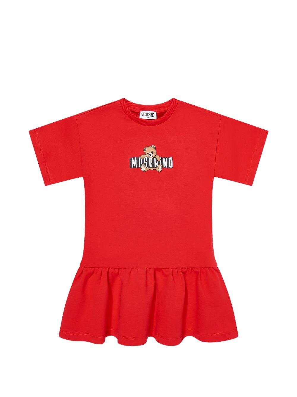 Abito da bambina Moschino Kids rosso con stampa orsetto - Rubino Kids