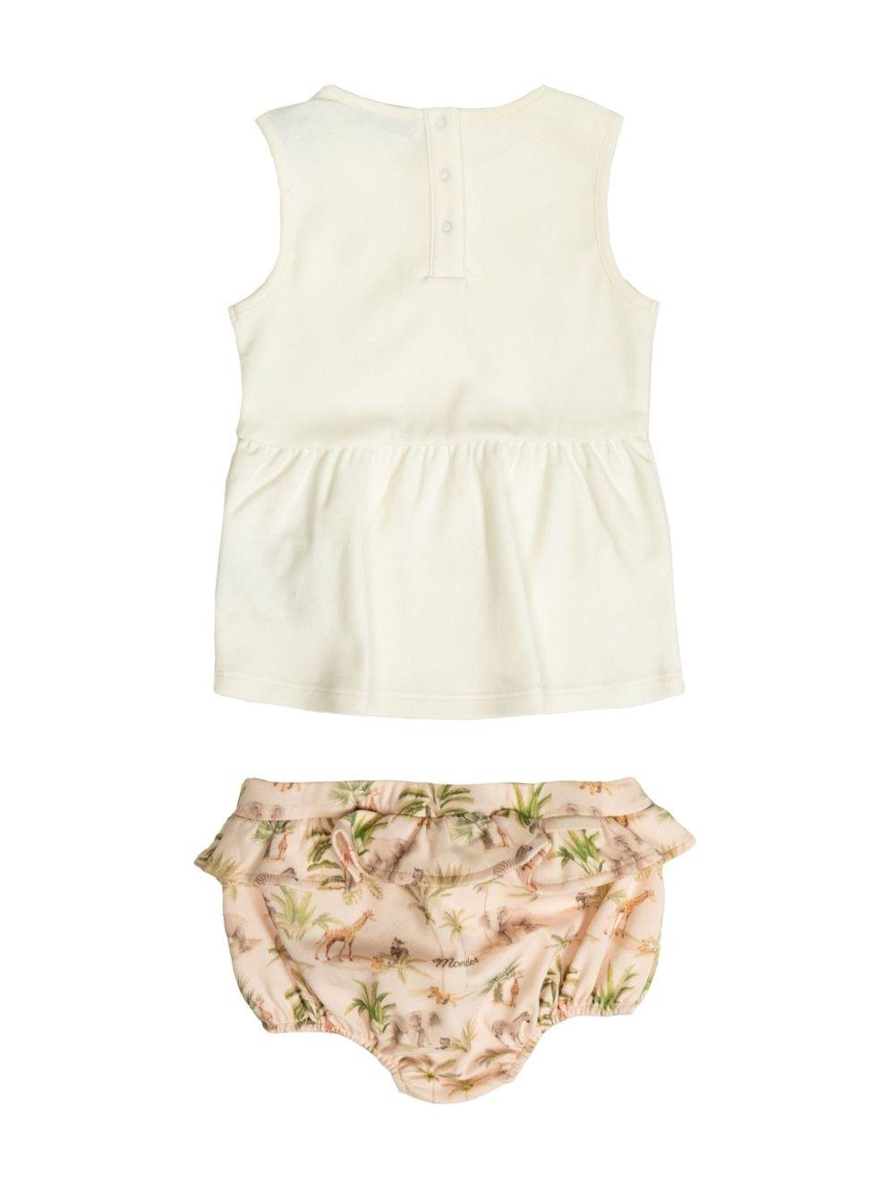 Abito in cotone per neonata Moncler Enfant con dettagli con ruches - Rubino Kids