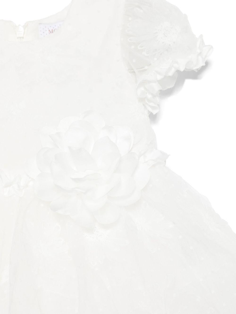 Abito in point d'esprit per neonata Monnalisa bianco con gonna lunga svasata - Rubino Kids