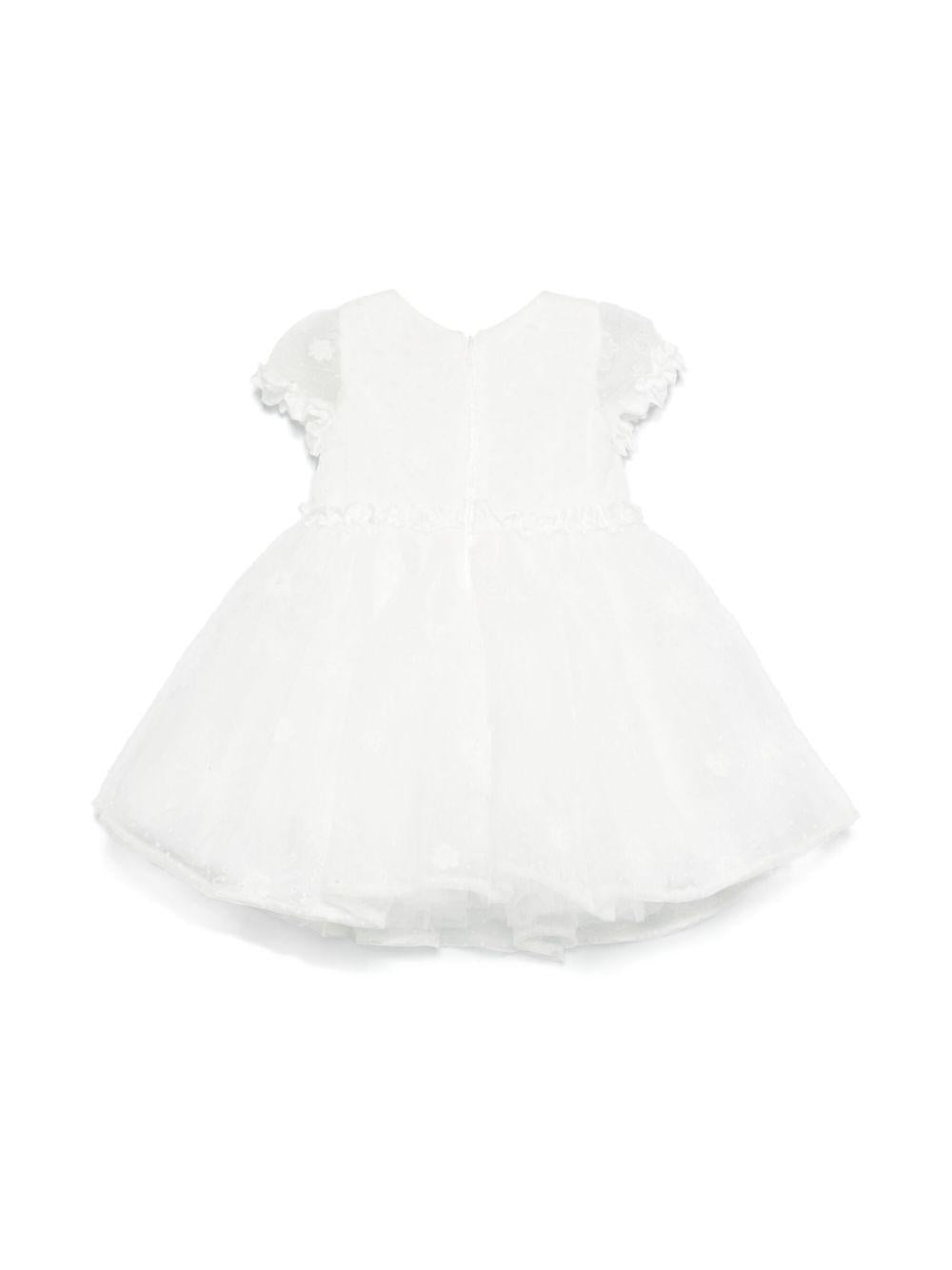 Abito in point d'esprit per neonata Monnalisa bianco con gonna lunga svasata - Rubino Kids