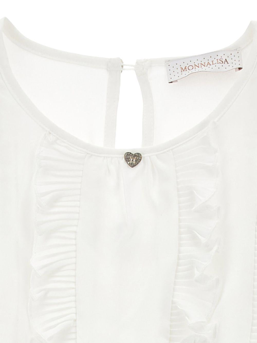 Abito modello tuta per bambina Monnalisa bianca con ruches e cintura - Rubino Kids