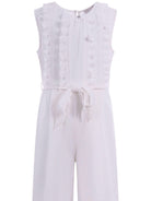 Abito modello tuta per bambina Monnalisa bianca con ruches e cintura - Rubino Kids