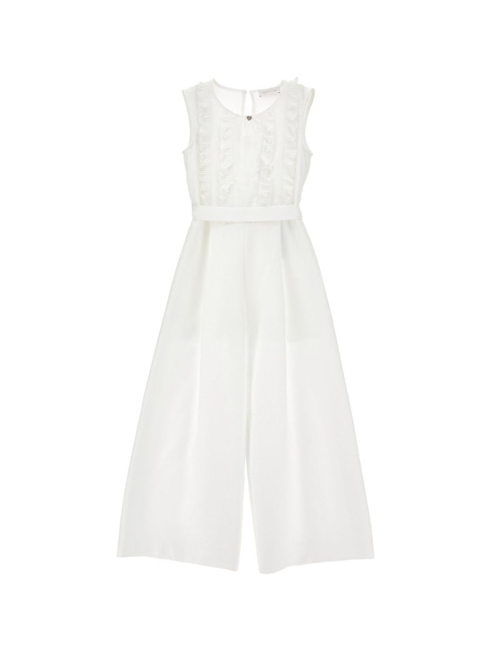 Abito modello tuta per bambina Monnalisa bianca con ruches e cintura - Rubino Kids