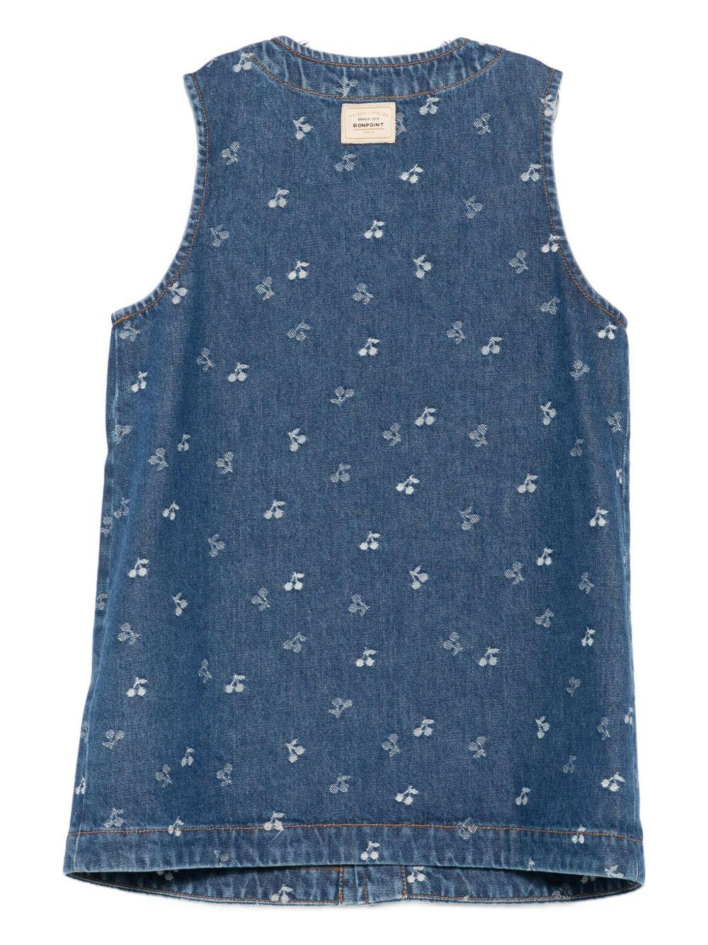 Abito per bambina Bonpoint in denim con stampa ciliegia - Rubino Kids