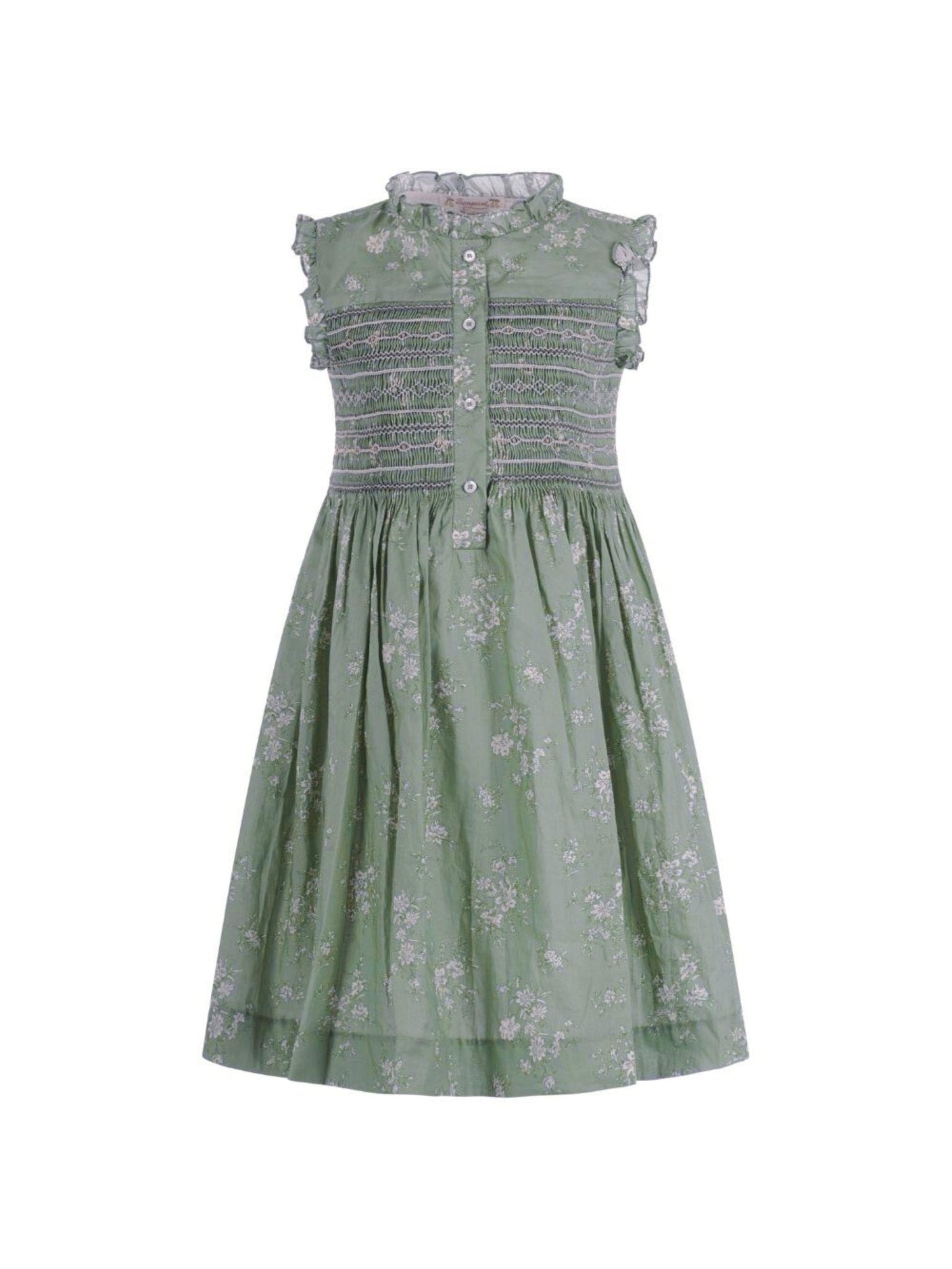 Abito per bambina Bonpoint verde con corpetto arricciato - Rubino Kids