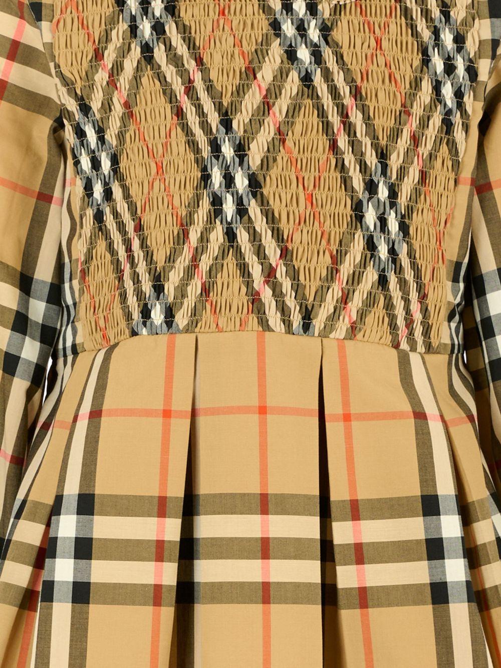 Abito per bambina Burberry Kids beige con motivo a quadri - Rubino Kids