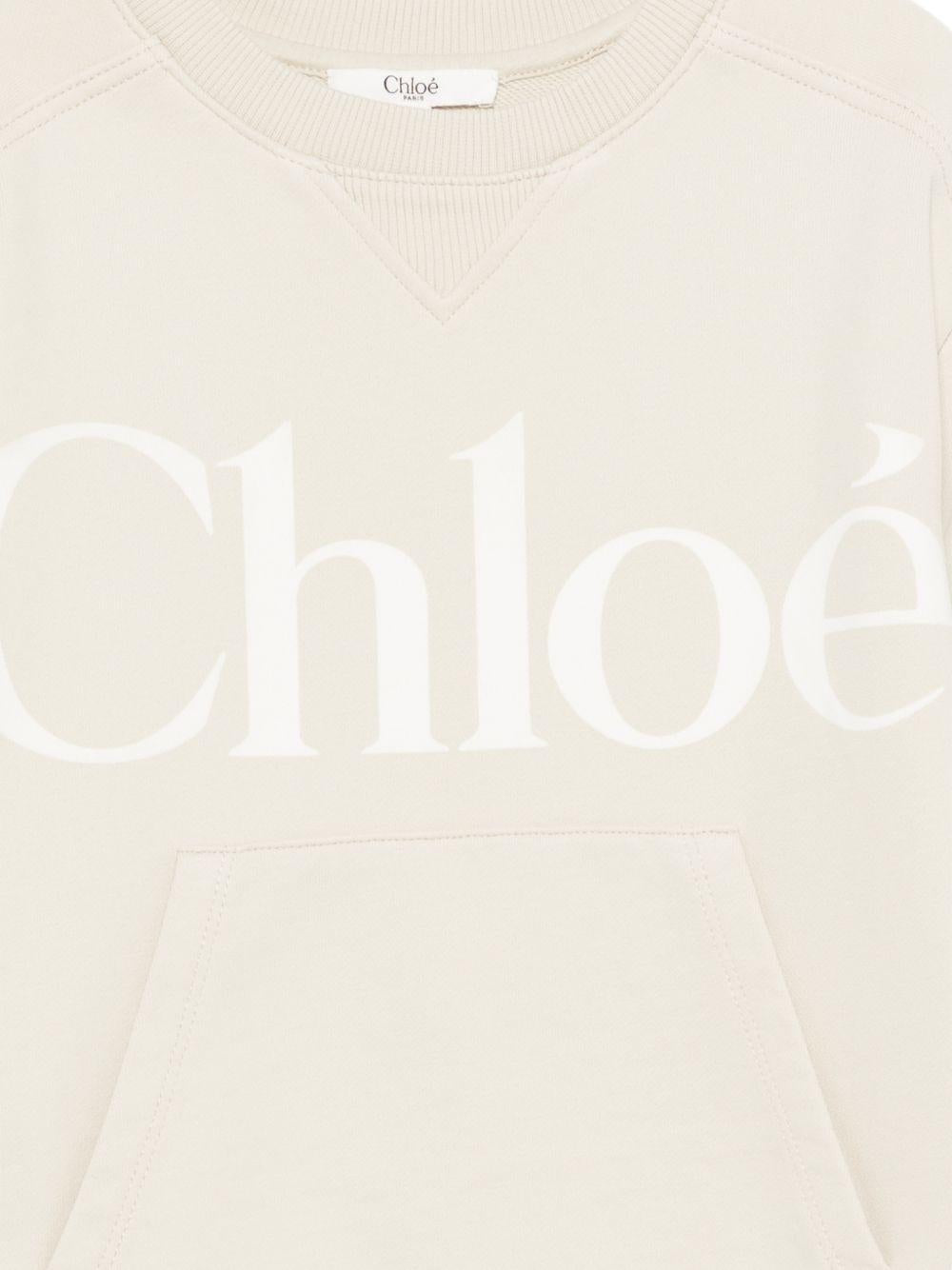 Abito per bambina Chloé Kids beige con logo sul davanti - Rubino Kids