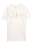 Abito per bambina Chloé Kids beige con logo sul davanti - Rubino Kids