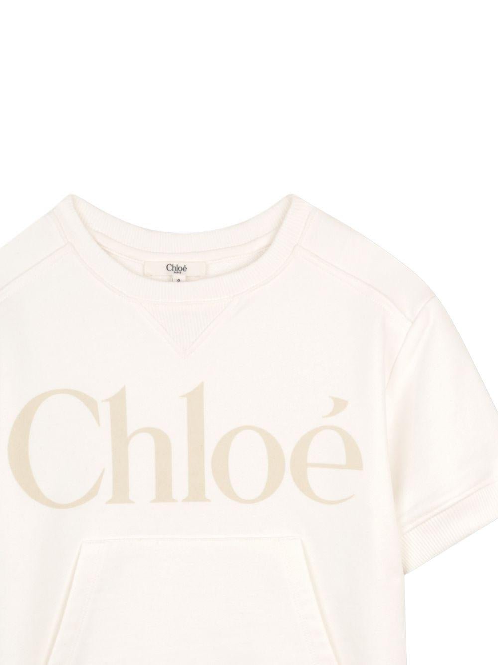 Abito per bambina Chloé Kids beige con logo sul davanti - Rubino Kids