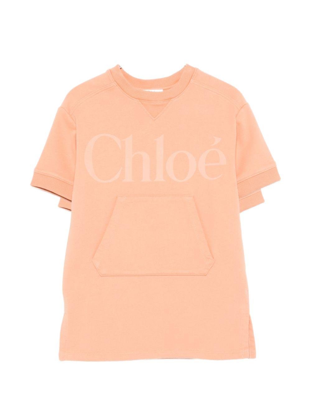 Abito per bambina Chloé Kids rosa con logo sul davanti - Rubino Kids
