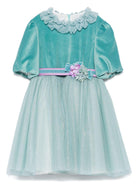 Abito per bambina Colorichiari azzurro a fiori con dettagli glitter - Rubino Kids