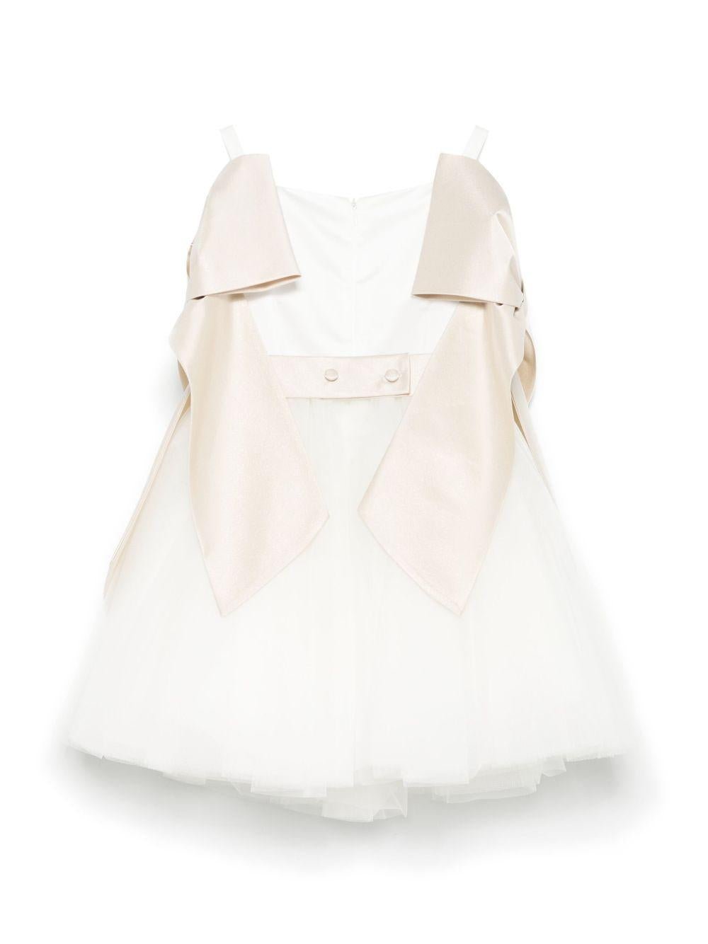 Abito per bambina Colorichiari bianco con fiocco e applicazione a fiori - Rubino Kids