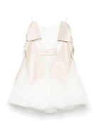 Abito per bambina Colorichiari bianco con fiocco e applicazione a fiori - Rubino Kids