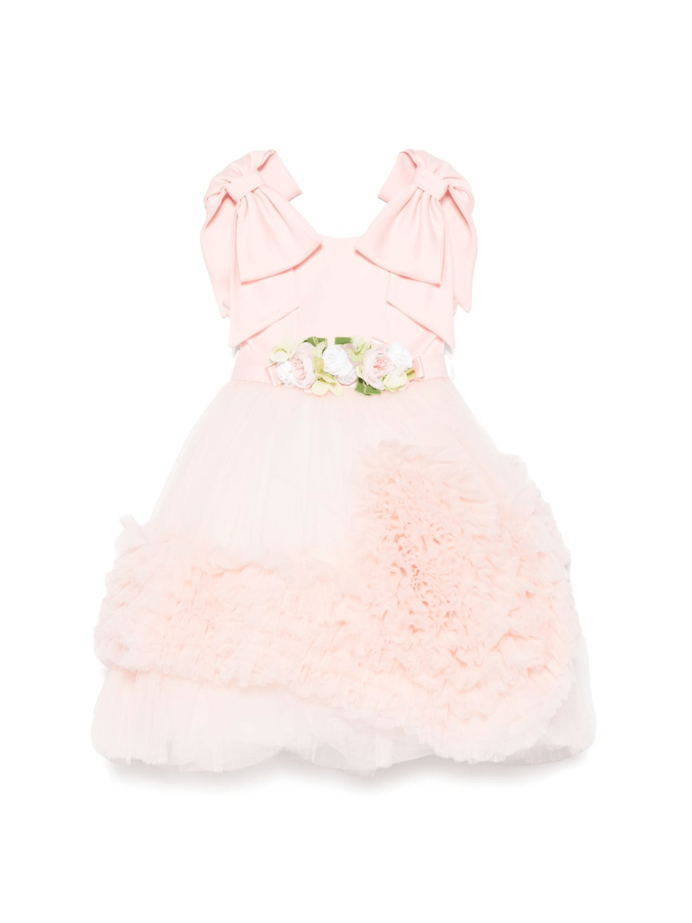 Abito per bambina Colorichiari rosa con ruches e dettagli fiocco e fiori - Rubino Kids