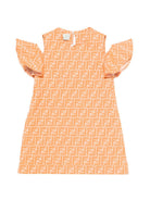 Abito per bambina Fendi Kids arancione con dettagli con ruches - Rubino Kids