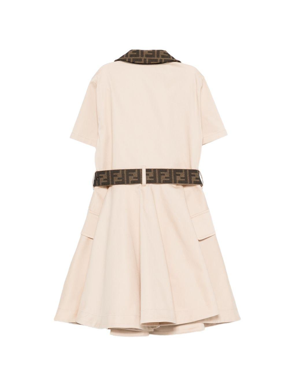 Abito per bambina Fendi Kids beige con cintura con logo - Rubino Kids