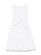 Abito per bambina Il Gufo bianco con ricamo a fiori e chiusura con nodo - Rubino Kids