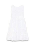 Abito per bambina Il Gufo bianco con ricamo a fiori e chiusura con nodo - Rubino Kids