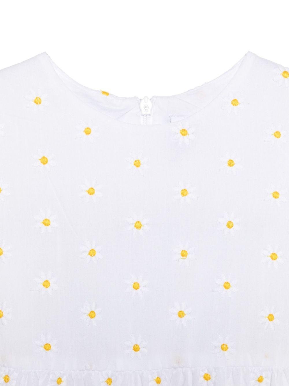 Abito per bambina Il Gufo bianco con ricamo a fiori e chiusura con nodo - Rubino Kids