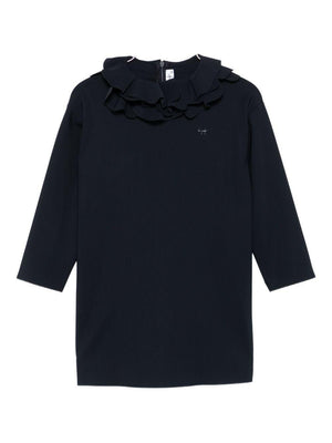 Blue Il Gufo dress for girls with layered ruffles