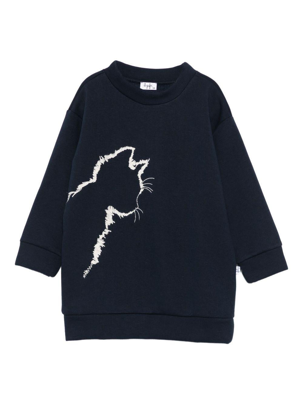 Abito per bambina Il Gufo blu con ricamo a forma di gatto - Rubino Kids