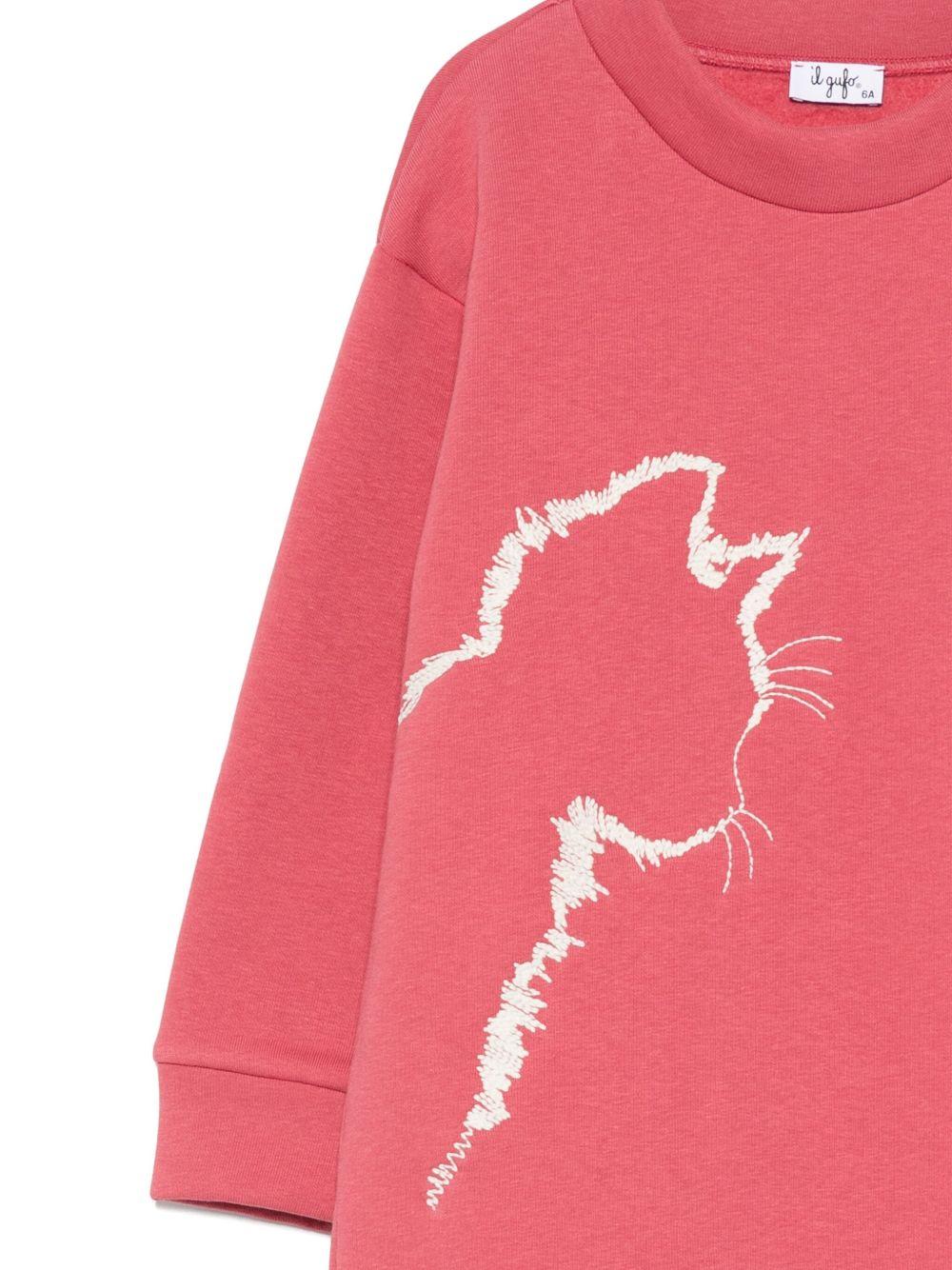 Abito per bambina Il Gufo rosa con ricamo a forma di gatto - Rubino Kids