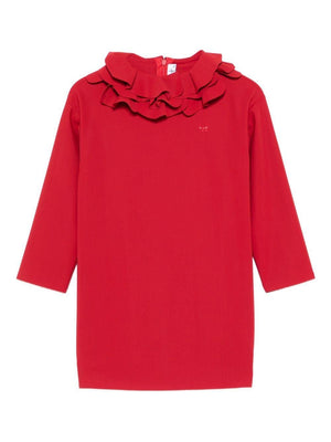 Red Il Gufo dress for girls with layered ruffles