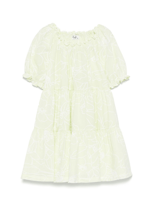 The Owl green floral dress for girls with short puff sleeves