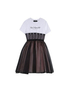 Abito per bambina Karl Lagerfeld Kids bianco e nero con gonna a strati - Rubino Kids