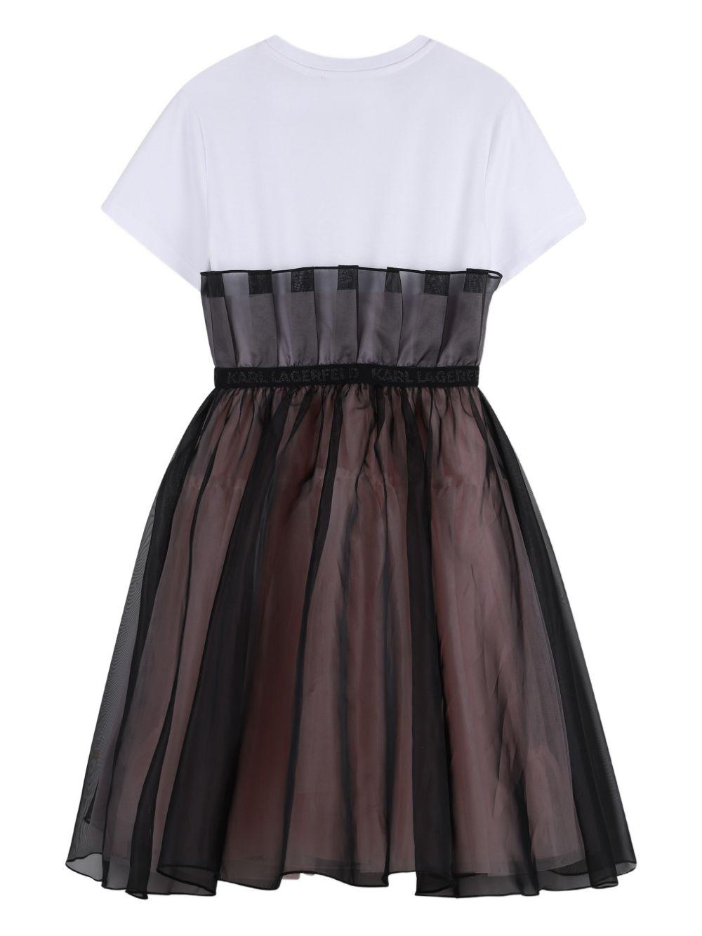 Abito per bambina Karl Lagerfeld Kids bianco e nero con gonna a strati - Rubino Kids