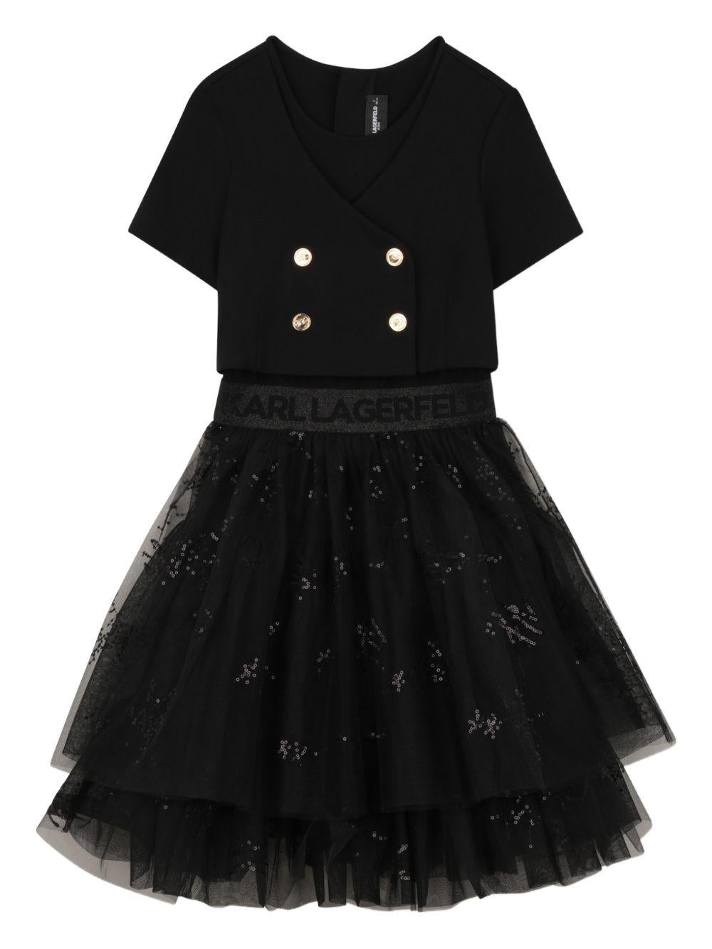 Abito per bambina karl Lagerfeld Kids nero con balze - Rubino Kids