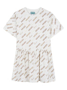 Abito per bambina Kenzo Kids bianco con stampa logo all - over - Rubino Kids
