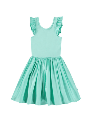 Molo aquamarine green jersey dress for girls with ruffled details