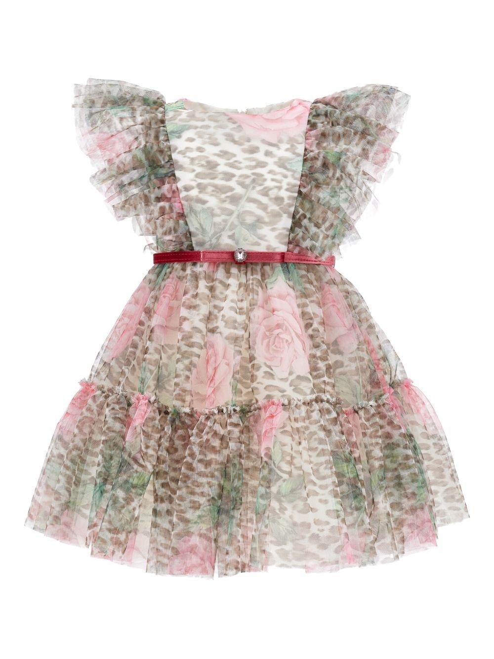 Abito per bambina Monnalisa animalier con stampa a fiori - Rubino Kids