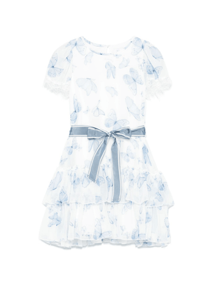 Abito per bambina Monnalisa azzurro con stampa farfalla