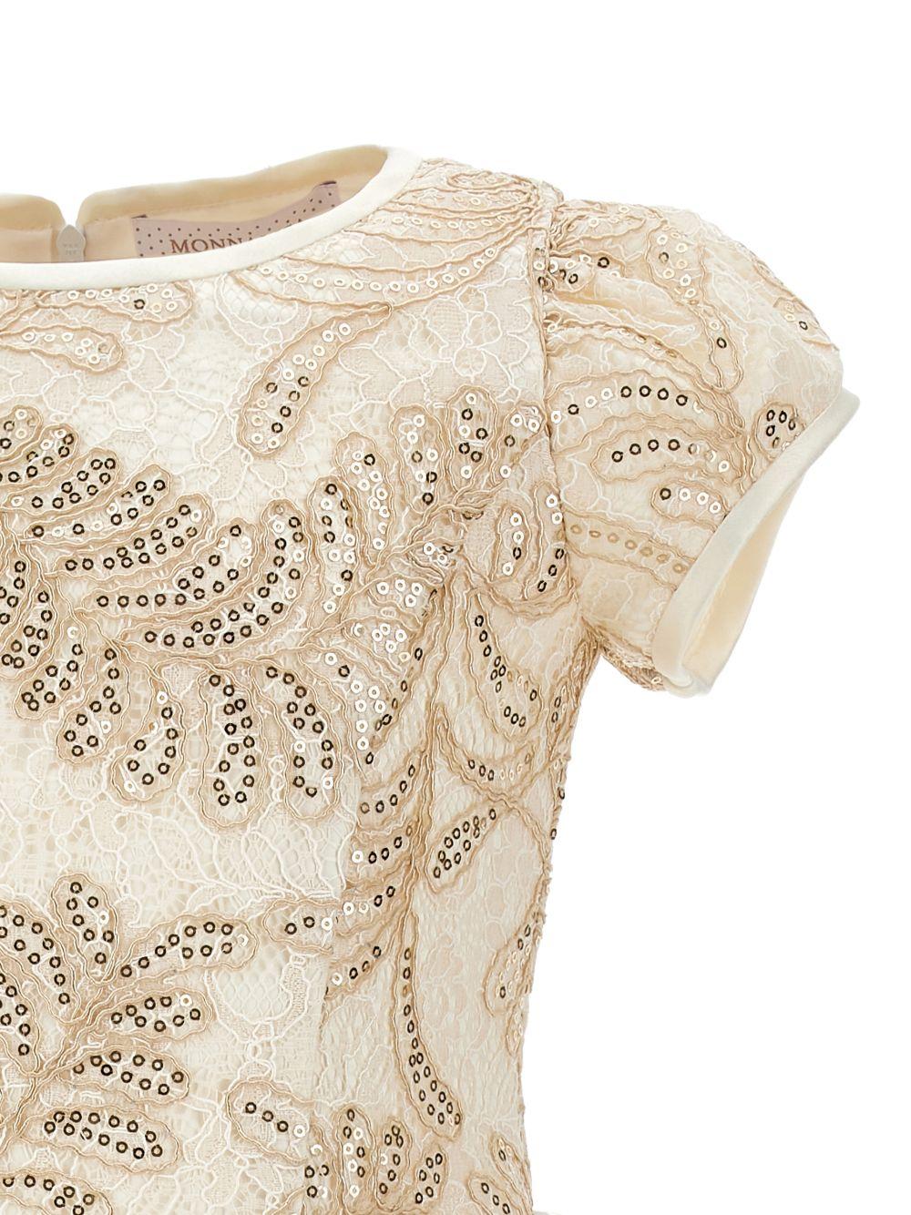 Abito per bambina Monnalisa beige con decorazione a paillettes - Rubino Kids