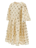 Abito per bambina Monnalisa beige con decorazione a paillettes - Rubino Kids