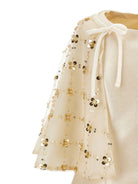 Abito per bambina Monnalisa beige con mantella con decorazione floreale - Rubino Kids