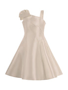 Abito per bambina Monnalisa beige monospalla con fiocco - Rubino Kids