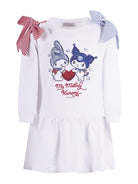 Abito per bambina Monnalisa bianca con stampa grafica sul davanti - Rubino Kids